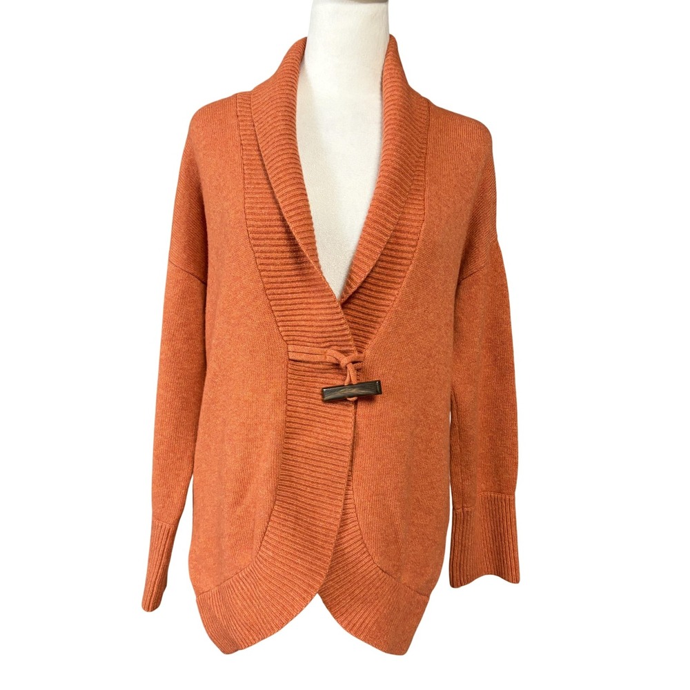 Rivamonti Cardigan Sweater Womens XL Orange Wool Cashmere Shawl Toggle Italy